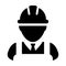 Employee icon vector male construction worker person profile avatar with hardhat helmet in glyph pictogram