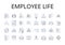 Employee life line icons collection. Job security, Workspace wellness, Career milests, Work culture, Staff relations