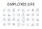 Employee life line icons collection. Job security, Workspace wellness, Career milests, Work culture, Staff relations