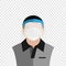 An employee man wear hygienic mask and anti-saliva clear plastic sanitary mask to protect virus infection and secretions vector is