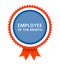 Employee of the month - flat blue isolated award badge with red ribbon