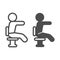 Employee quirks line and solid icon, officesyndrome concept, employee on chair vector sign on white background, man on