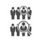 Employee recruiting concept illustration. businessmen in suits in line and a magnifying glass. Human resources hiring icon.