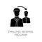 Employee referral program black glyph icon. Corporate workforce search, referal recruitment silhouette symbol on white