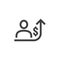 employee salary increase icon on white background with people, arrow up graphic and dollar money symbol. raise revenue business