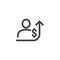 employee salary increase icon on white background with people, arrow up graphic and dollar money symbol. raise revenue business