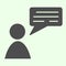 Employee talk solid icon. Business manager with chat message glyph style pictogram on white background. Office messenger