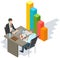 Employees analyze statistical indicators, business data. Characters work with marketing research