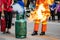 Employees firefighting training,Extinguish a fire at the gas cylinder.