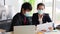 Employees working in business office while wearing medical face mask for protecting and preventing the infection of corona virus