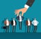 Employer hand choosing man from selected group of people. Recruitment vector business concept