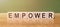 Empower is word written on wooden blocks on a wooden table. Concept for your design