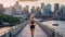 Empowering urban fitness, Beautiful woman embraces an active lifestyle through running, Generative AI