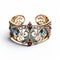 Empress Inspired Golden Cuff Bracelet With Blue Stones