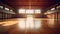 Emptiness in Motion: A photorealistic depiction of an empty basketball court with gleaming wood surface and majestic hoops