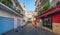 Emptry streets & closed shops of urban Sant Antoni De Portmany, Ibiza, Spain.