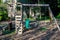 Empty abandoned kids playground during evacuation in Ukraine.