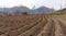 Empty agriculture soil field, preparation for vegetable gardening