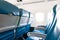 Empty aircraft seats and windows. Travel background