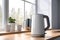 Empty airy kitchen interior and modern electric kettle. Generative AI