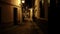 empty alley and houses Ciutadella, Menorca, Balearic Islands, Spain. Night vision