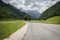 Empty alpine mountain road in logar valley, Slovenia