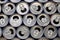Empty aluminium drink cans recycling background concept