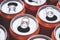 Empty aluminium drink cans recycling background concept