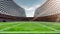 Empty American football arena with grass field view. 3D render. Cloudy noon sky Concept of sport, football, championship