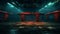 An empty, atmospheric boxing ring bathed in turquoise lights. Concept of sports, atmospheric lighting, abandoned places