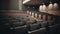 Empty auditorium with rows of chairs, 3d rendering toned image