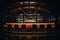 Empty bar interior with chairs and bottles. Nightlife concept. Toned. Bar counter in the dark night background with chairs in