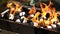 Empty Barbecue Flaming Grill Close Up With Bright Flames And White firelighters burning