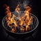 Empty barbecue grill with jumping flames