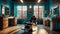 Empty barbershop dark, loft interior classic stylish vintage comfortable trendy