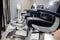 Empty barbershop, hairdresser`s interior, comfortable chairs and modern design, free and clean workplace