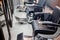 Empty barbershop, hairdresser`s interior, comfortable chairs and modern design, free and clean workplace