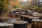 empty barrels of toxic waste that were once full, now being cleaned up