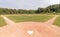 Empty baseball field from behind home plate