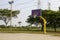 Empty basketball court hoop net