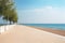 empty beach and beautiful sea view from seaside promenade with trees