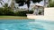 Empty beach chairs near pool