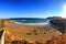 Empty beach chairs in summer resort at Panormos in Crete island, Greece