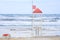 Empty beach due to corona lockdown, orphaned beach attendants post, mediterranean coast in italy, symbolic picture