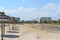 Empty beach with many umbrella in Turkey