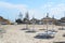 Empty beach with many umbrella in Turkey