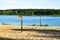 Empty Beach a volleyball court at beatiful sand beach. Summer