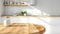 empty beautiful round wood tabletop counter on interior in clean and bright kitchen. Ai Generative