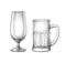 Empty beer glass and beer mug
