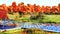 Empty bench in autumn park watercolor landscape